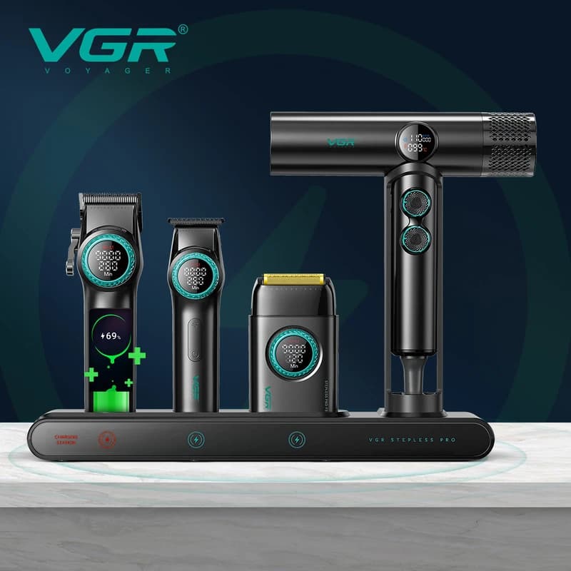 Комплект VGR STEPLERSS PRO 4 IN 1 BLACK, машинка для стрижки (Clipper), тример, шейвер, фен — фото 4