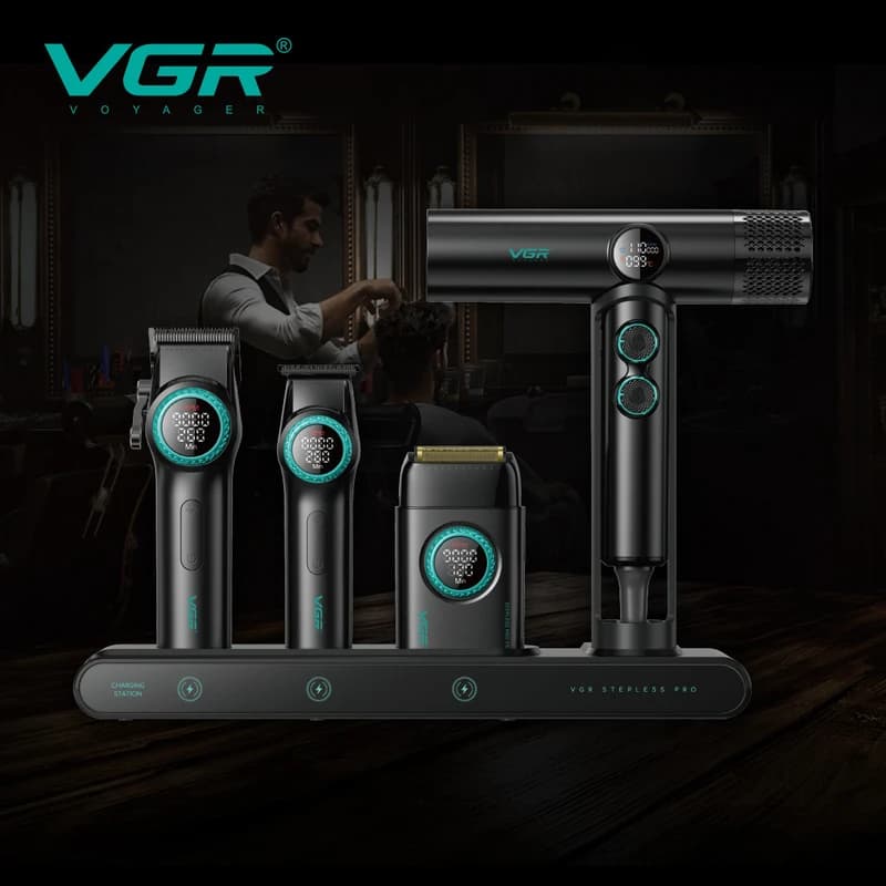 Комплект VGR STEPLERSS PRO 4 IN 1 BLACK, машинка для стрижки (Clipper), тример, шейвер, фен — фото 8