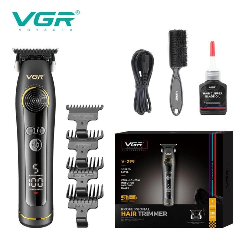 Тример VGR V-299 BLACK, 4 насадки, 9000RPM, 2000 mAh, 5 рівнів швидкості, LED display — фото 1