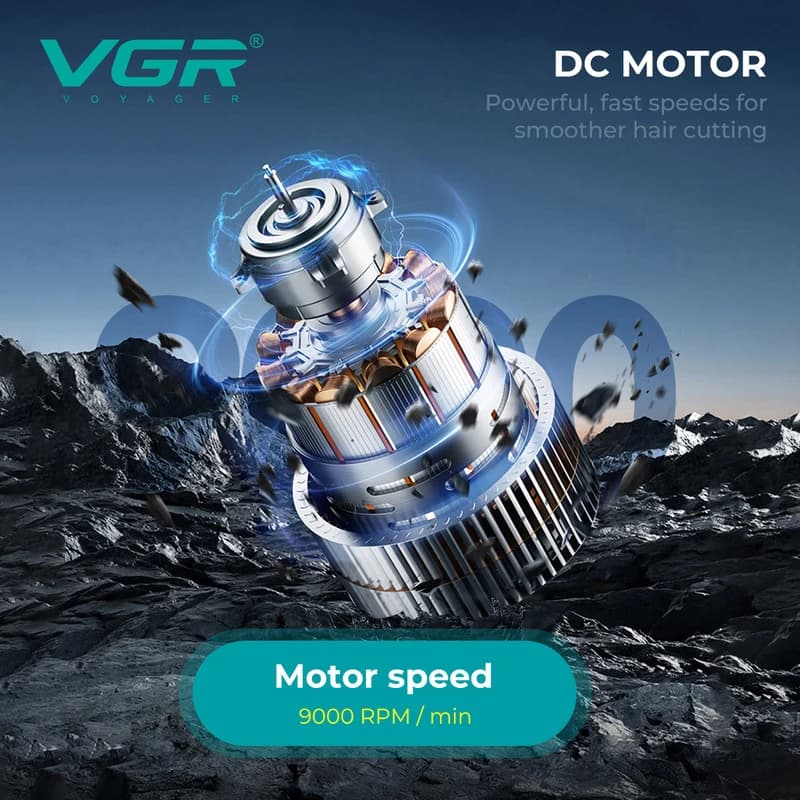Тример VGR V-299 BLACK, 4 насадки, 9000RPM, 2000 mAh, 5 рівнів швидкості, LED display — фото 2