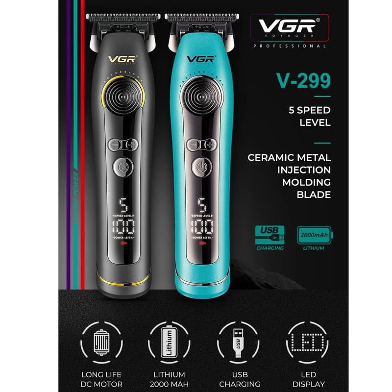 Тример VGR V-299 BLACK, 4 насадки, 9000RPM, 2000 mAh, 5 рівнів швидкості, LED display — фото 6