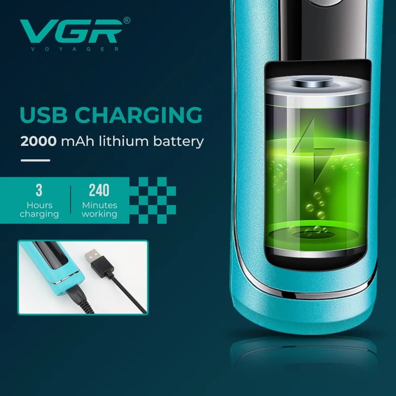 Тример VGR V-299 BLACK, 4 насадки, 9000RPM, 2000 mAh, 5 рівнів швидкості, LED display — фото 8