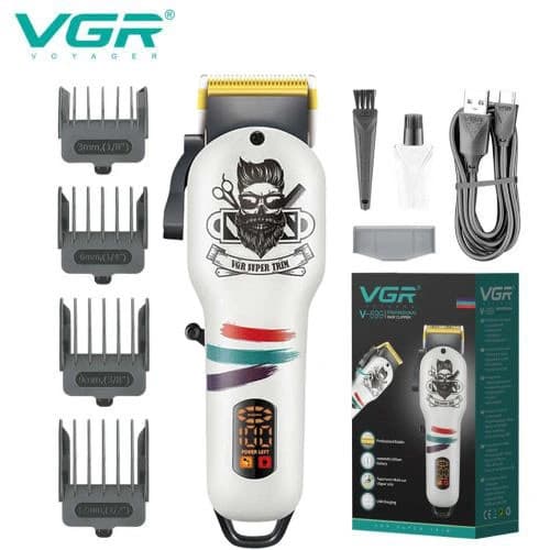 Акумуляторна машника для стриження (clipper) VGR V-699 WHITE, 4 насадки, LED display — фото 1