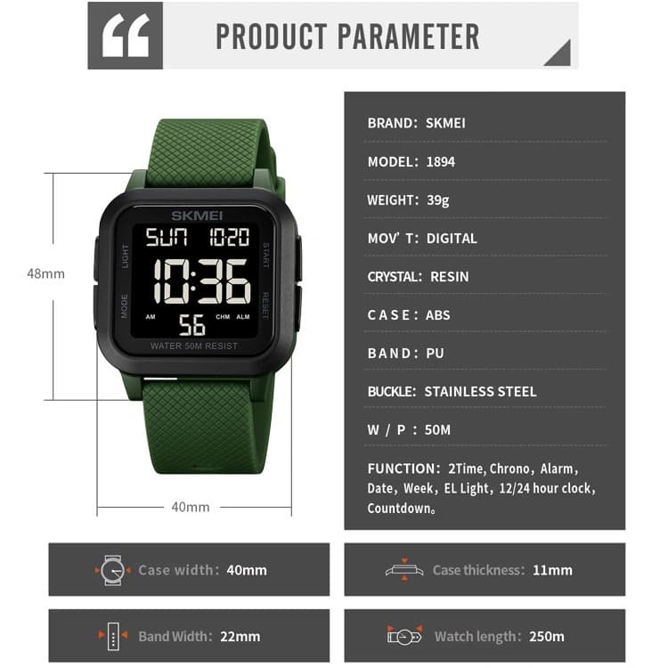 Годинники наручні 1894AGBK SKMEI, ARMY GREEN/BLACK — фото 4