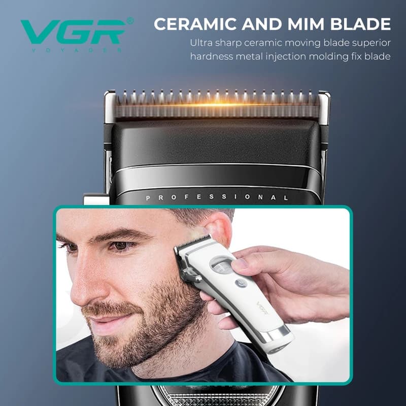 Акумуляторна машинка для стрижки (clipper) VGR V-880C BLACK, EXTERNAL ROTOR MOTOR, MIM BLADE, 11 насадок, док-станція — фото 3