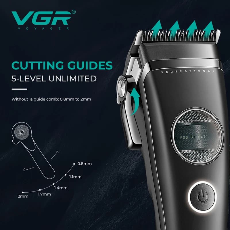 Акумуляторна машинка для стрижки (clipper) VGR V-880C BLACK, EXTERNAL ROTOR MOTOR, MIM BLADE, 11 насадок, док-станція — фото 4