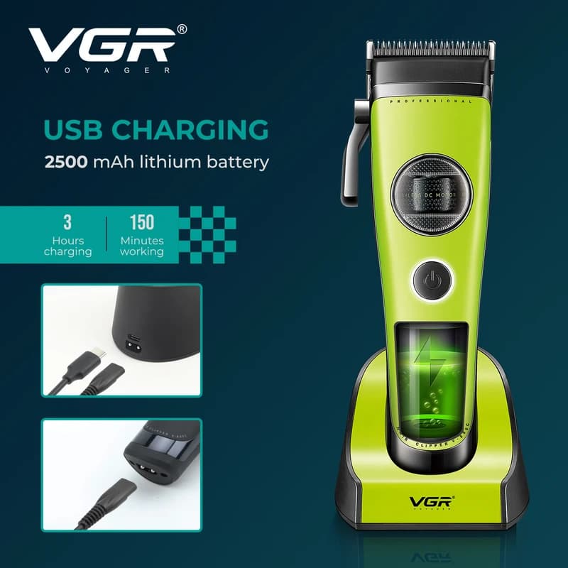 Акумуляторна машинка для стрижки (clipper) VGR V-880C BLACK, EXTERNAL ROTOR MOTOR, MIM BLADE, 11 насадок, док-станція — фото 6