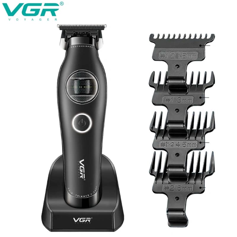 Тример VGR V-880T BLACK, EXTERNAL ROTOR MOTOR, MIM BLADE, 4 насадки, док-станція — фото 2