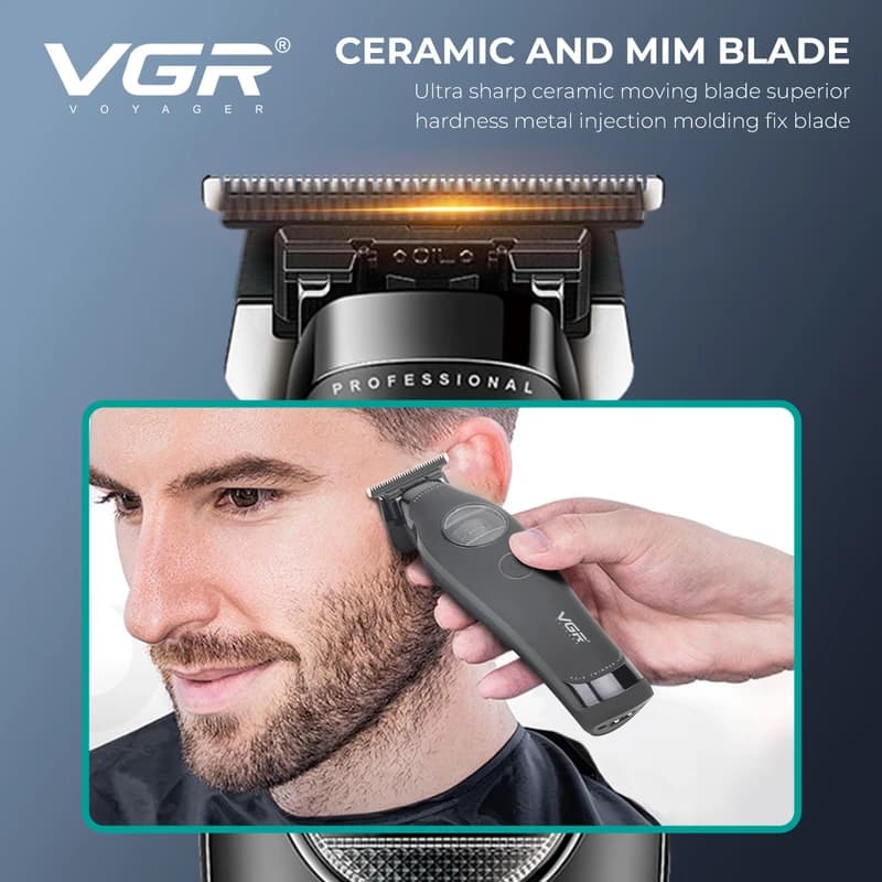 Тример VGR V-880T BLACK, EXTERNAL ROTOR MOTOR, MIM BLADE, 4 насадки, док-станція — фото 5