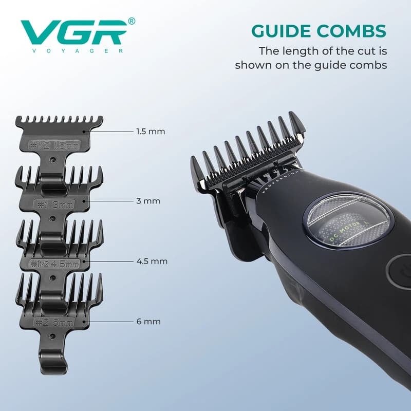 Тример VGR V-880T BLACK, EXTERNAL ROTOR MOTOR, MIM BLADE, 4 насадки, док-станція — фото 6