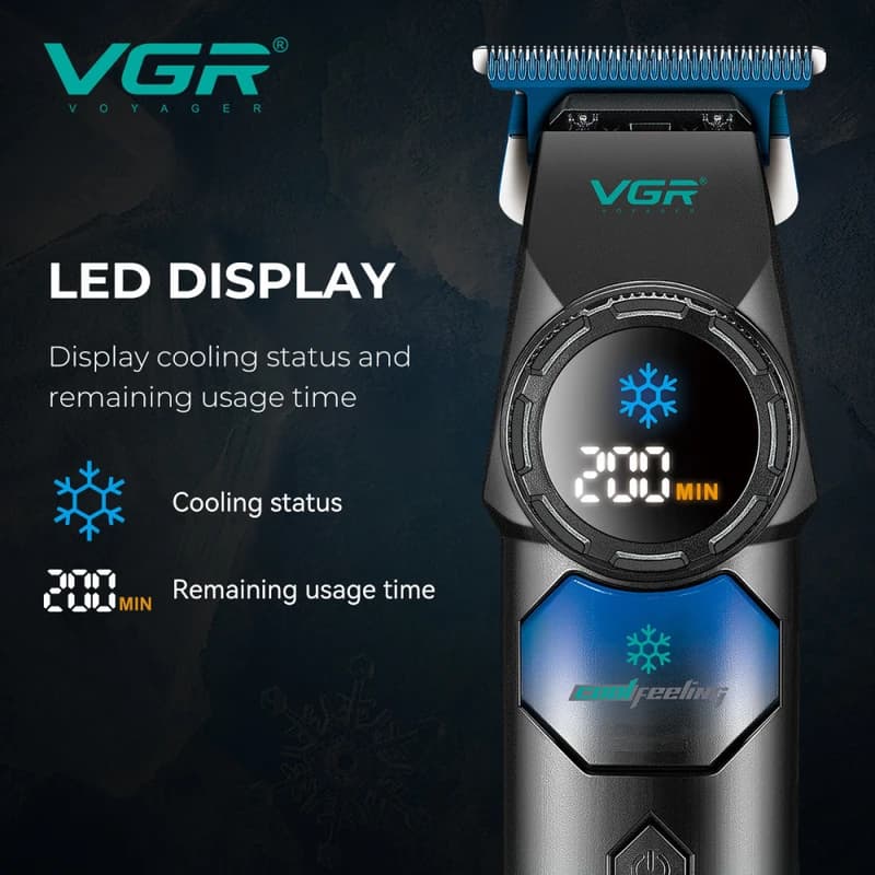 Тример VGR V-946 з технологією охолодження ICE TECHNOLOGY, 4 насадки, 8000 RPM, 3000 mAh, LED display — фото 2