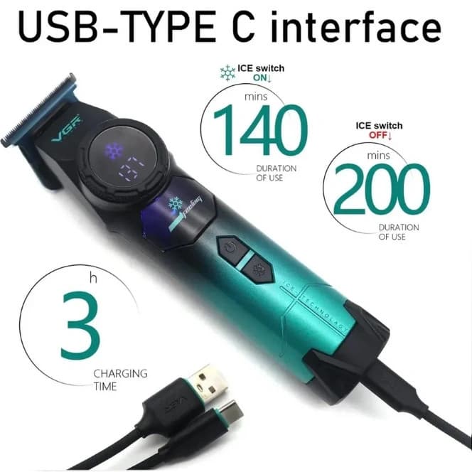 Тример VGR V-946 з технологією охолодження ICE TECHNOLOGY, 4 насадки, 8000 RPM, 3000 mAh, LED display — фото 5