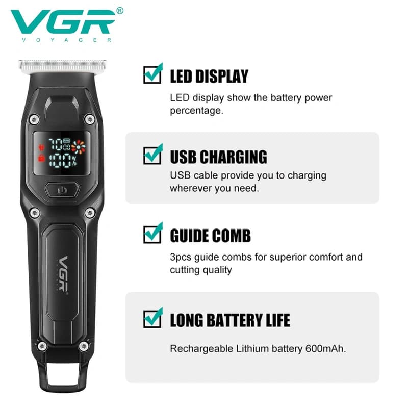 Тример VGR V-964 BLACK, 7000 RPM, 3 насадки, LED display — фото 2