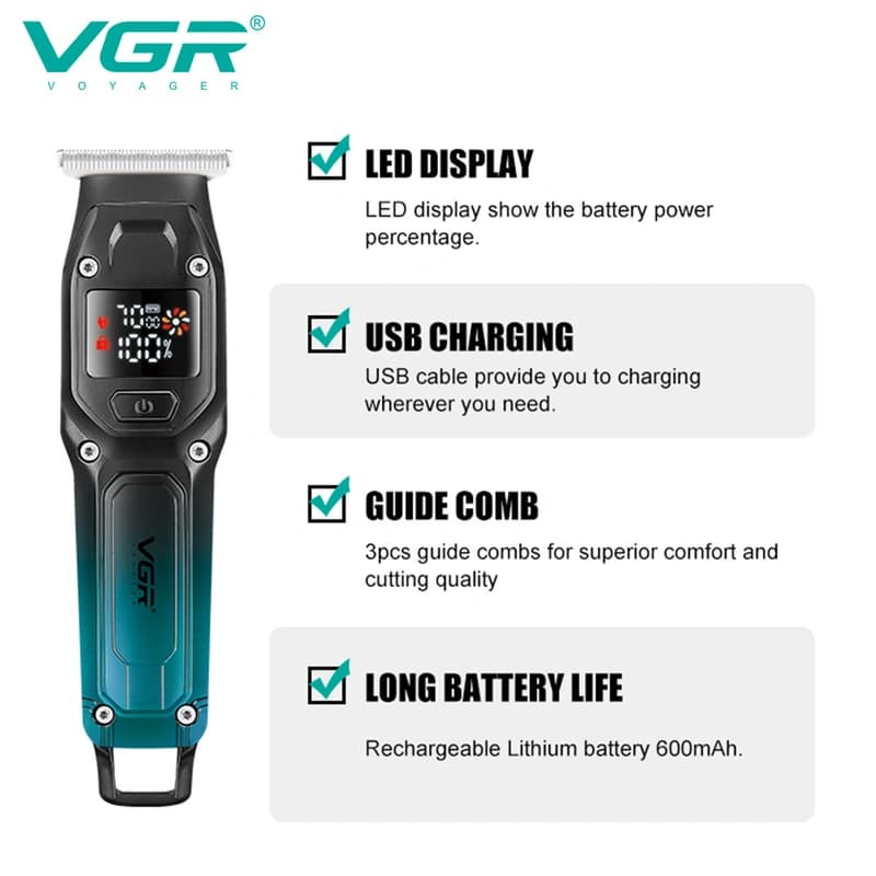 Тример VGR V-964 GREEN, 7000 RPM, 3 насадки, LED display — фото 2