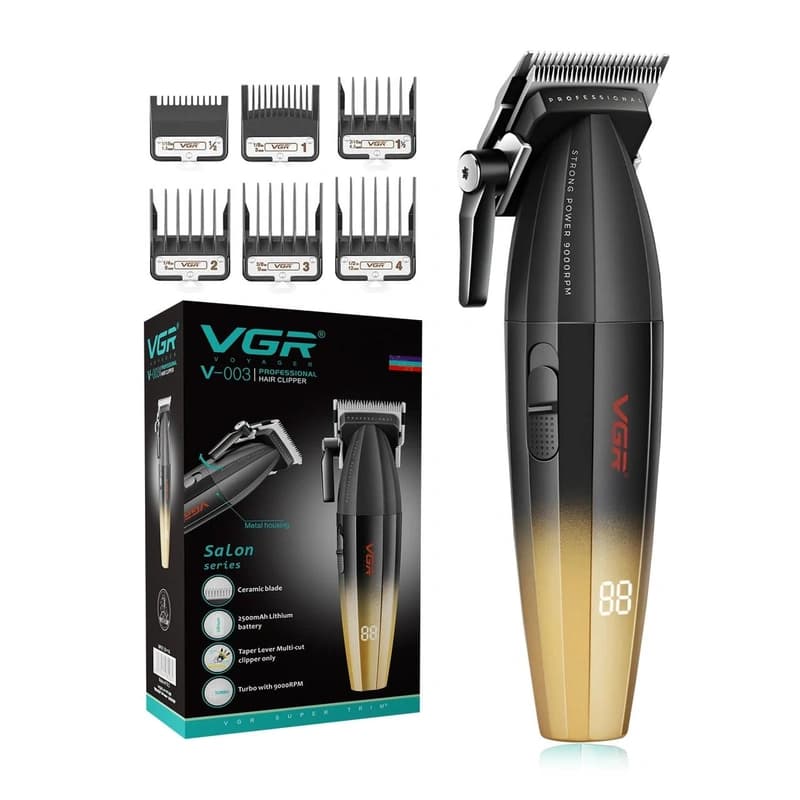Акумуляторна машинка для стриження (clipper) VGR V-003 GOLD, 6 насадок, TURBO режим 9000 RPM, керамічне лезо, LED display — фото 7