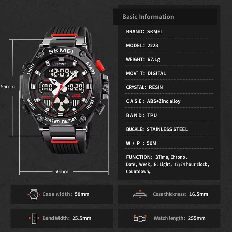 Годинники наручні 2223BK SKMEI, BLACK — фото 8