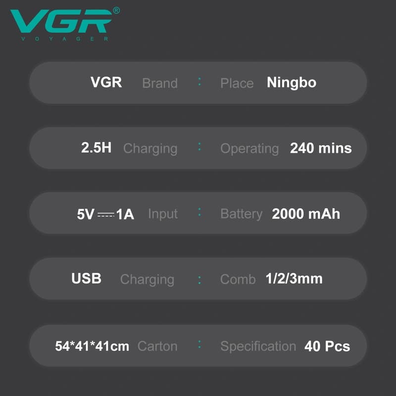 Тример VGR V-906 GOLD, 3 насадки, керамічне лезо, TURBO режим 9000 RPM, LED display — фото 2
