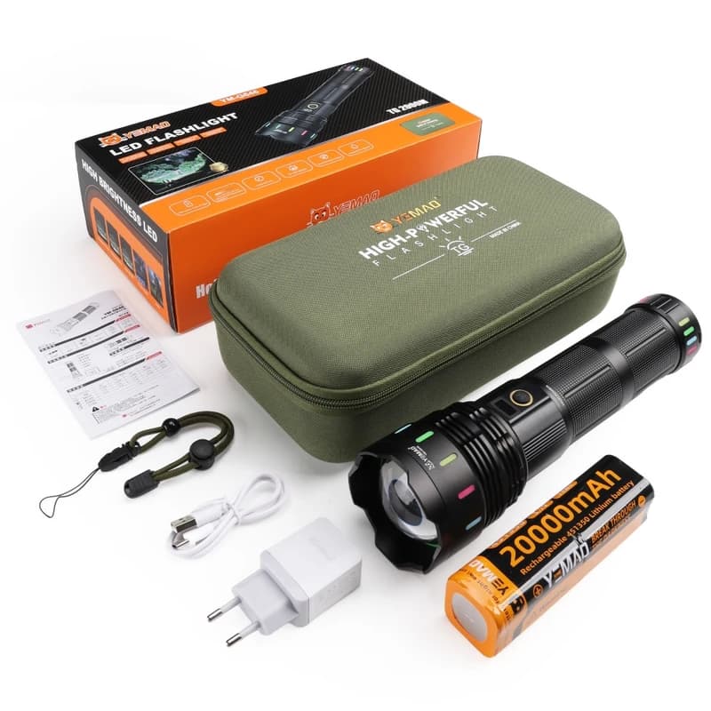 Далекобійний ліхтар YEMAO YM-G646, 4000LM, акумулятор 451350 (20000 mAh), чохол, блок живлення — фото 2