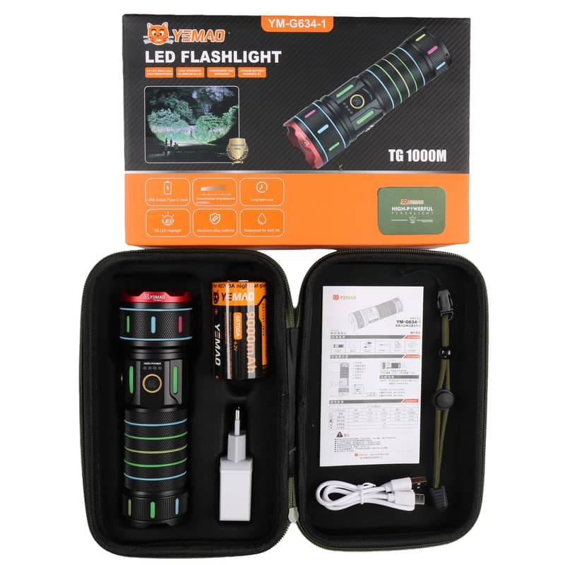Тактичний ліхтар YEMAO YM-G634-1, 2500LM, акумулятор 40700 (9000 mAh), чохол, блок живлення — фото 5
