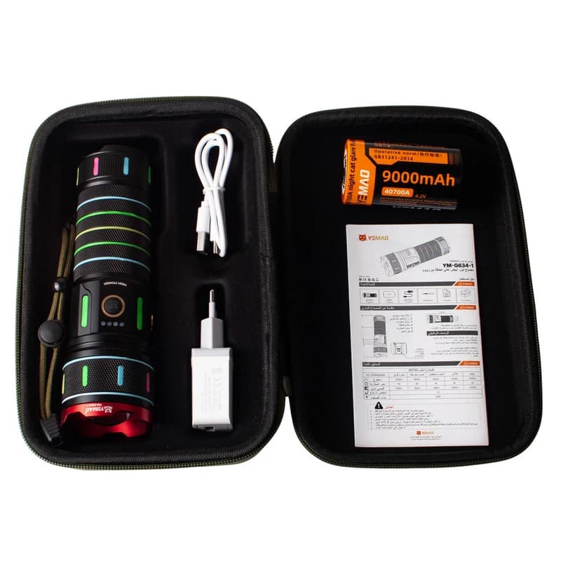 Тактичний ліхтар YEMAO YM-G634-1, 2500LM, акумулятор 40700 (9000 mAh), чохол, блок живлення — фото 8