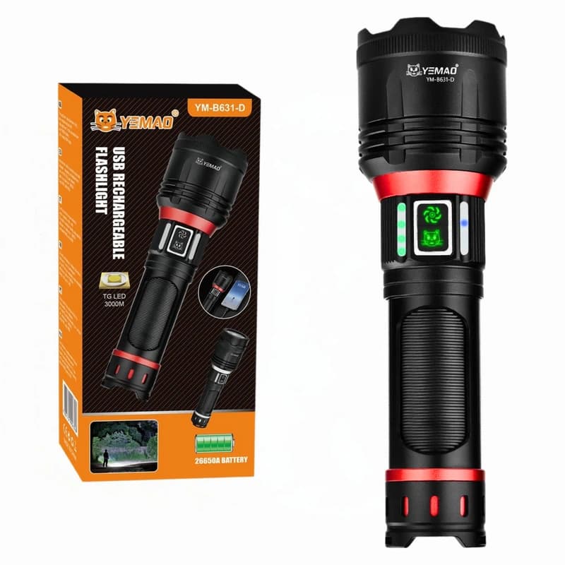 Тактичний ліхтар YEMAO YM-B631-D, 2500LM, акумулятор 26650 (5000 mAh), лінза для підпалу — фото 1