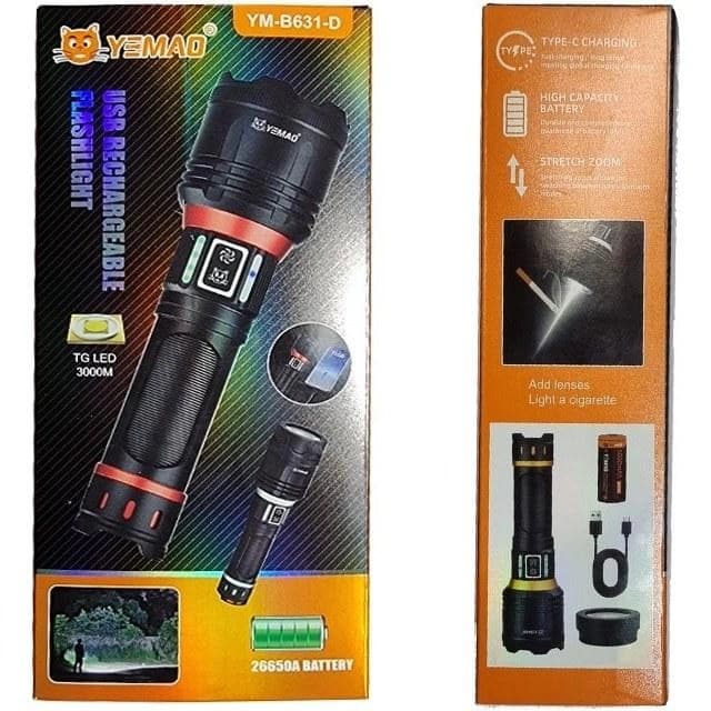 Тактичний ліхтар YEMAO YM-B631-D, 2500LM, акумулятор 26650 (5000 mAh), лінза для підпалу — фото 7