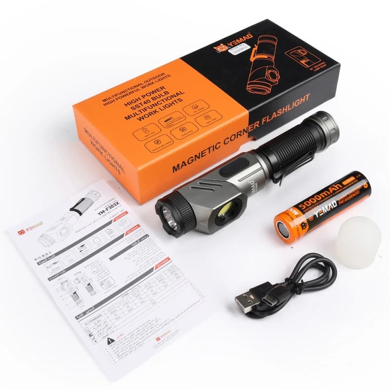 Тактичний ліхтар YEMAO YM-F303X, 1600LM, акумулятори 1x21700 (1x5000 mAh), поворотна голова — фото 2