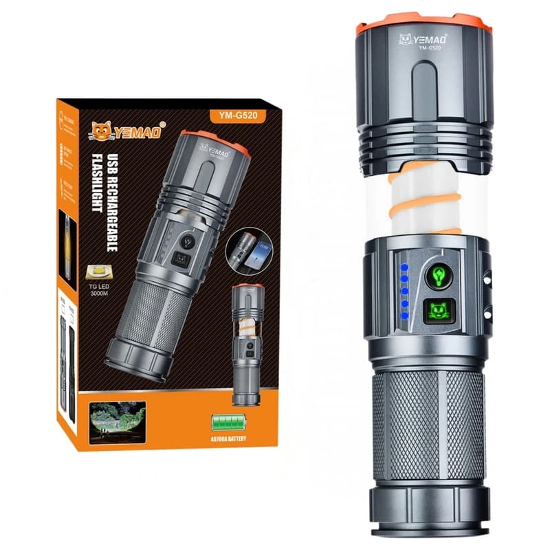 Тактичний ліхтар YEMAO YM-G520, 2500LM, акумулятор 40700 (9000 mAh), функція лампи — фото 1