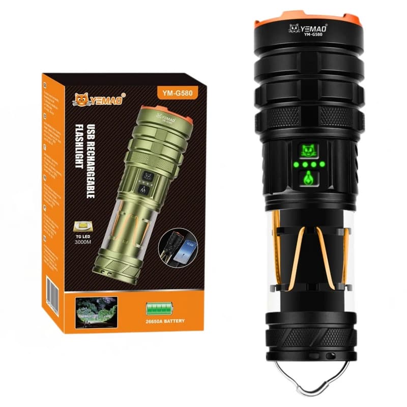 Тактичний ліхтар YEMAO YM-G580, 2500LM, акумулятор 26650 (5000 mAh), функція лампи — фото 1