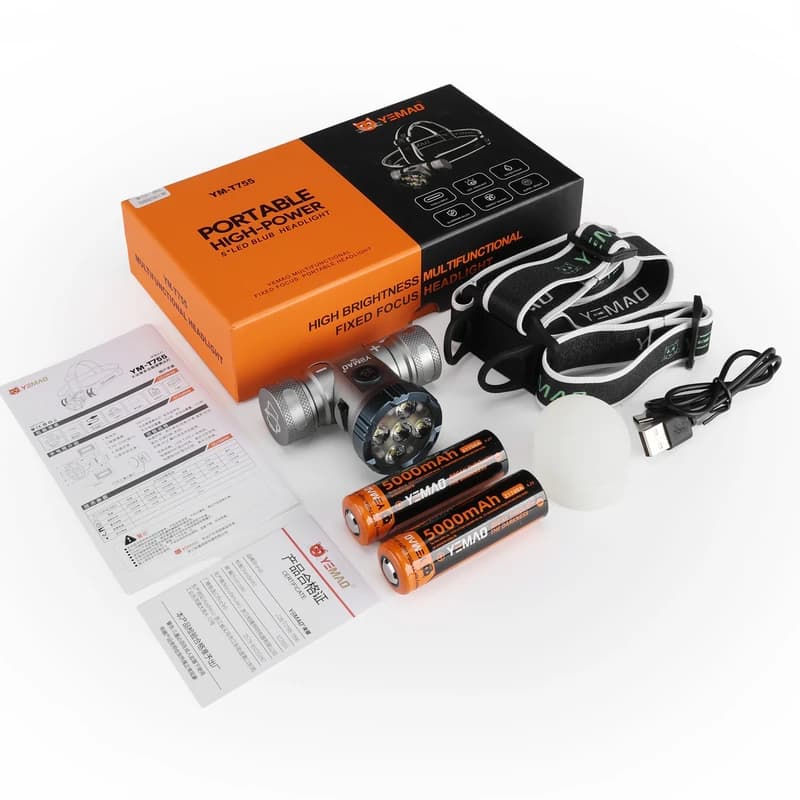 Налобний ліхтар YEMAO YM-T755X, 3000LM, акумулятор 2x21700 (4200 mAh), із червоним світлом — фото 5