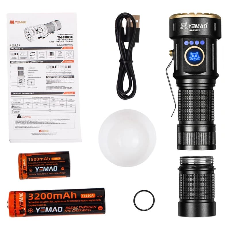 Тактичний ліхтар YEMAO YM-F883X, 3000LM, акумулятори 18650 + 18350 (3200 + 1500 mAh) — фото 8