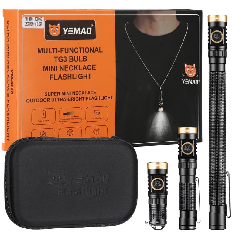 Портативний ліхтар YEMAO YM-M10, 800LM, акумулятори 10440 + 10180 (500 + 120 mAh), 3xAAA, чохол — фото 2