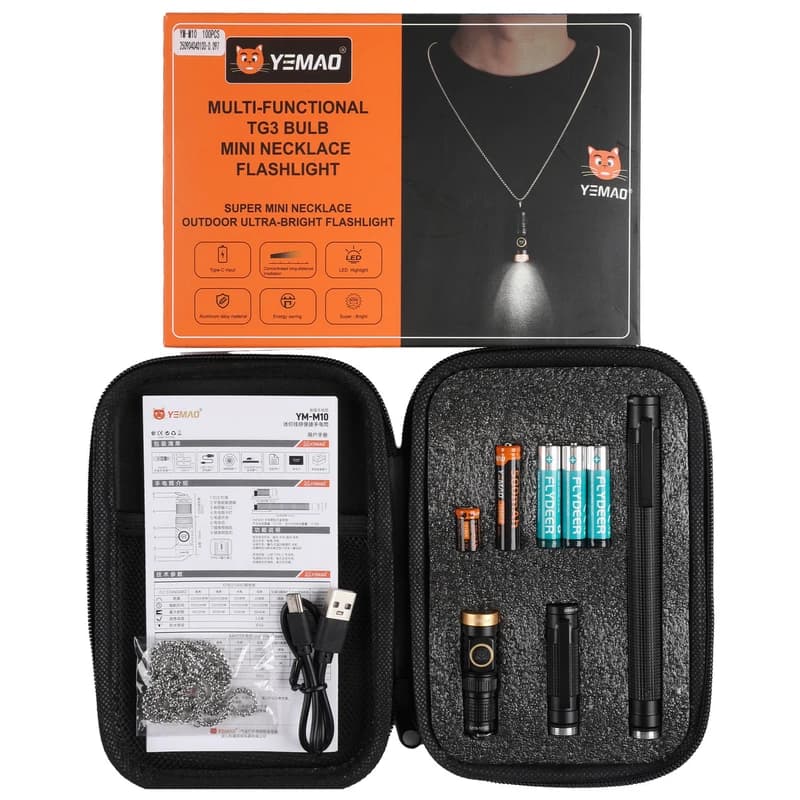 Портативний ліхтар YEMAO YM-M10, 800LM, акумулятори 10440 + 10180 (500 + 120 mAh), 3xAAA, чохол — фото 7