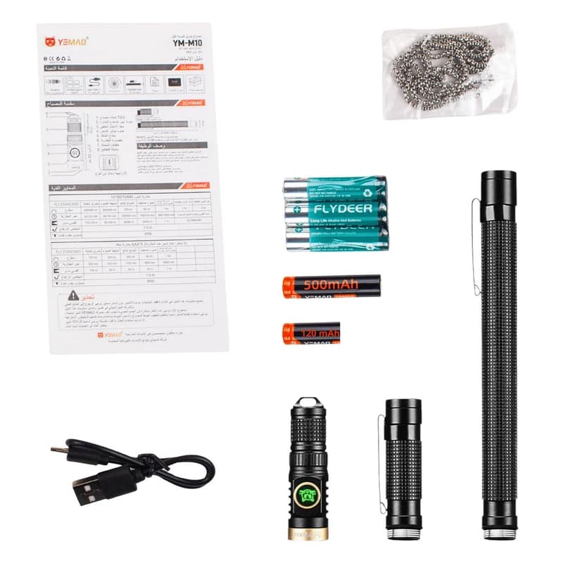 Портативний ліхтар YEMAO YM-M10, 800LM, акумулятори 10440 + 10180 (500 + 120 mAh), 3xAAA, чохол — фото 10