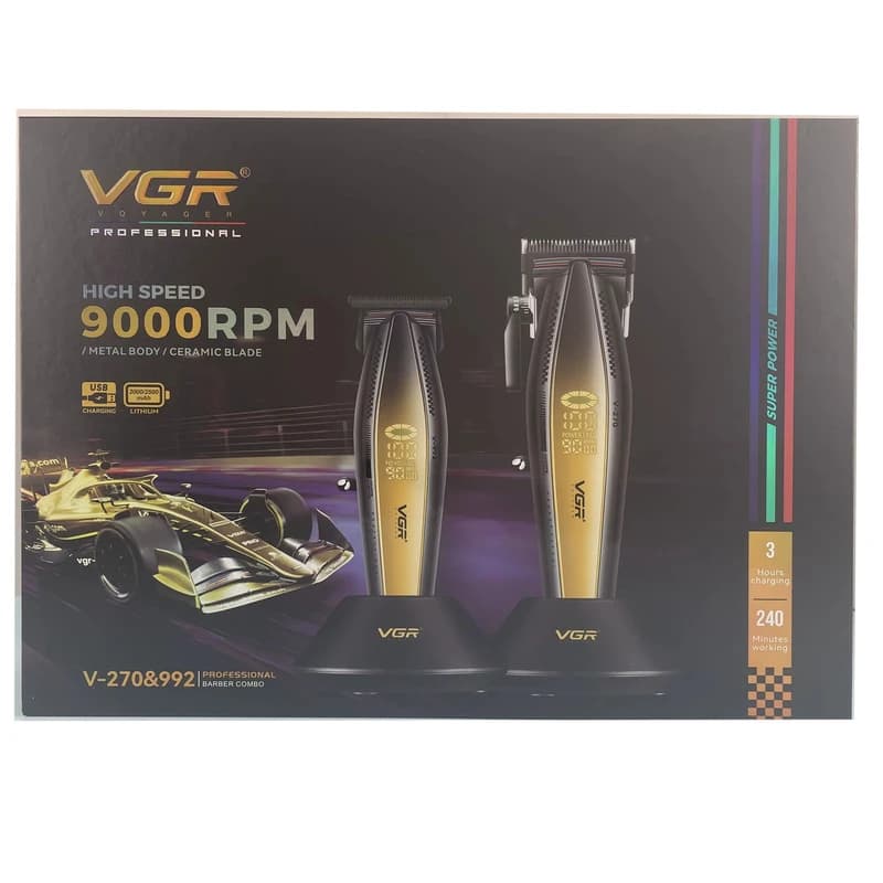 Комплект VGR 2 в 1 V-270&V-992 GOLD, машинка для стрижки та тример — фото 3