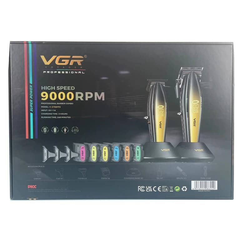 Комплект VGR 2 в 1 V-270&V-992 GOLD, машинка для стрижки та тример — фото 4