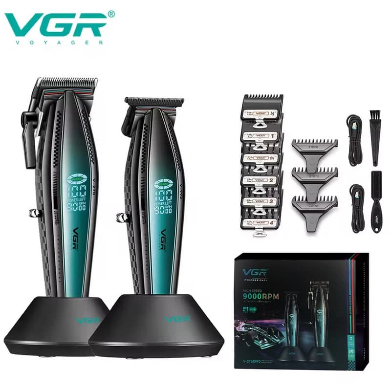 Комплект VGR 2 в 1 V-270&V-992 GREEN, машинка для стрижки та тример