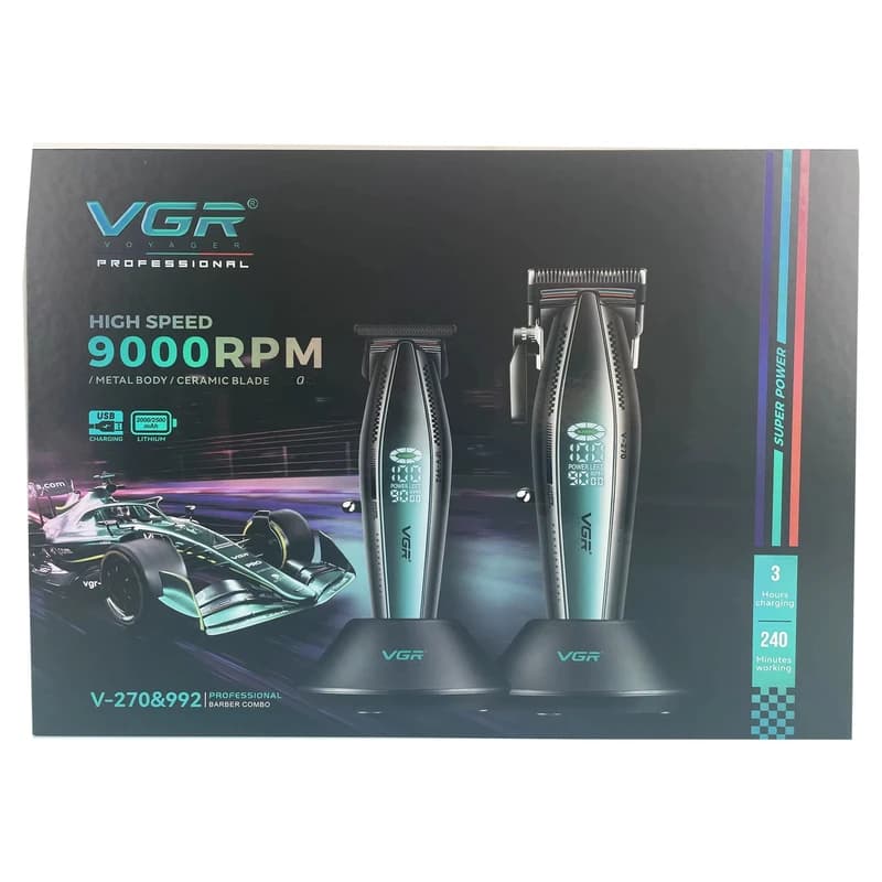 Комплект VGR 2 в 1 V-270&V-992 GREEN, машинка для стрижки та тример — фото 4