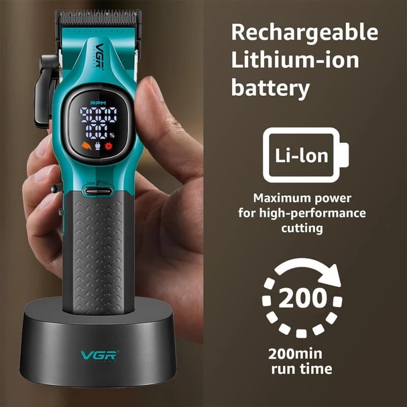 Акумуляторна машника для стриження (clipper) VGR V-886C GREEN, LED display, 9000RPM — фото 3
