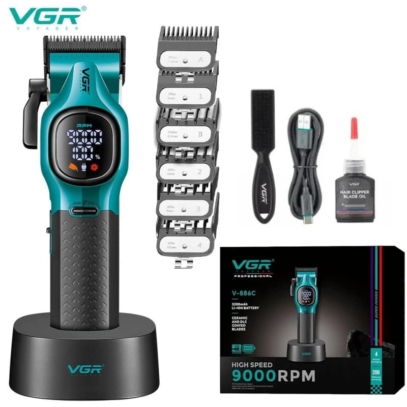 Акумуляторна машника для стриження (clipper) VGR V-886C GREEN, LED display, 9000RPM — фото 9