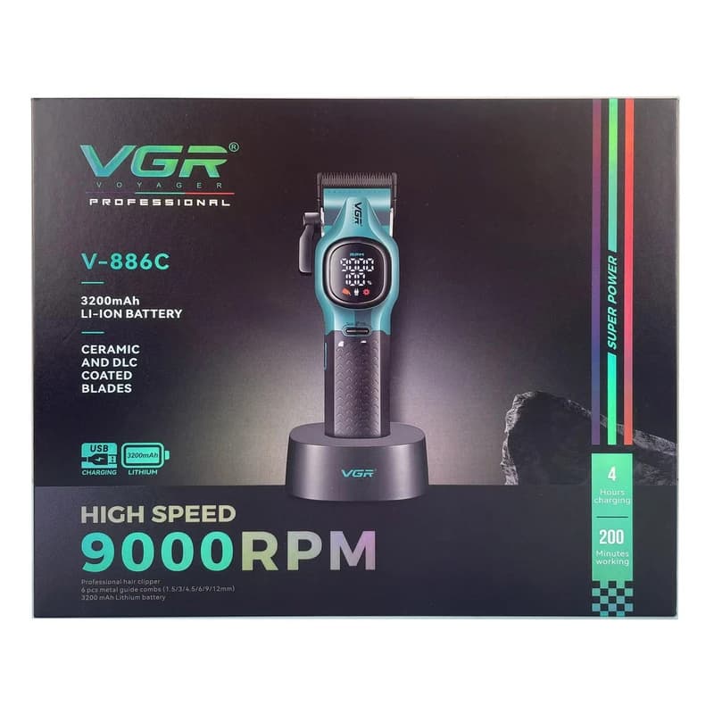 Акумуляторна машника для стриження (clipper) VGR V-886C GREEN, LED display, 9000RPM — фото 10
