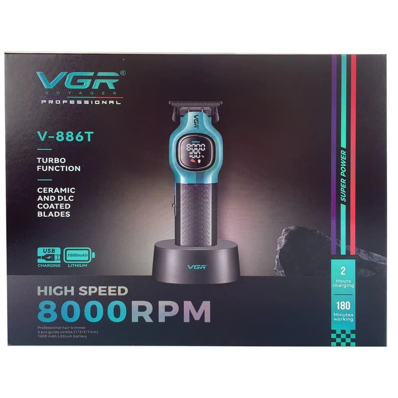 Тример VGR V-886T GREEN, 4 насадки, LED display, 8000RPM — фото 5
