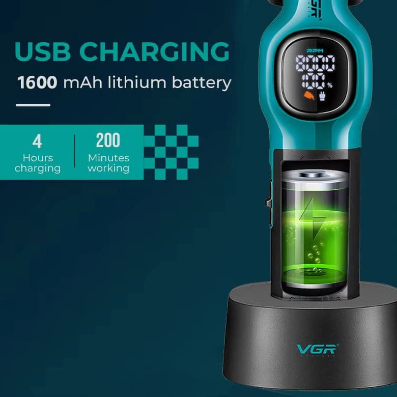 Тример VGR V-886T GREEN, 4 насадки, LED display, 8000RPM — фото 6