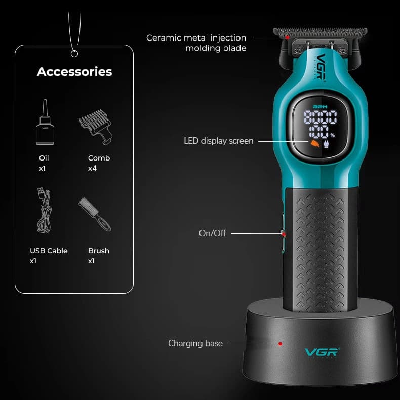 Тример VGR V-886T GREEN, 4 насадки, LED display, 8000RPM — фото 10