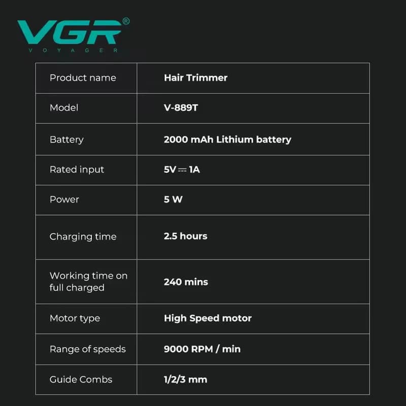 Тример VGR V-889T, 3 насадки, LED display, 9000RPM — фото 7