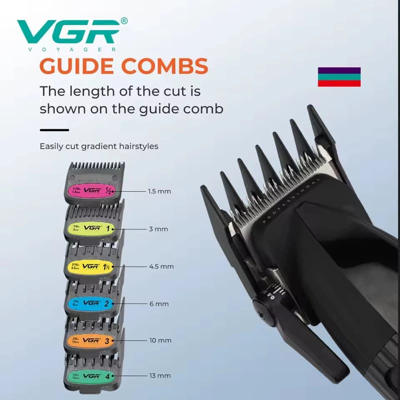 Акумуляторна машника для стриження (clipper) VGR V-889C, 6 насадок, LED display, 9000RPM — фото 4
