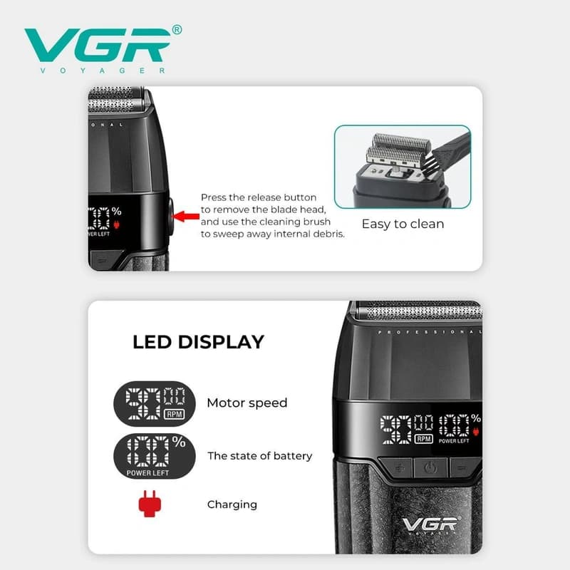 Електробритва VGR V-640S шейвер, подвійне лезо, 9000 RPM, LED Display — фото 3