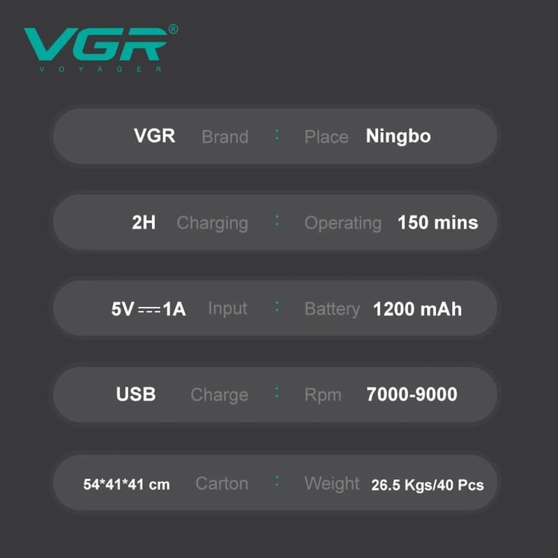 Електробритва VGR V-640S шейвер, подвійне лезо, 9000 RPM, LED Display — фото 5
