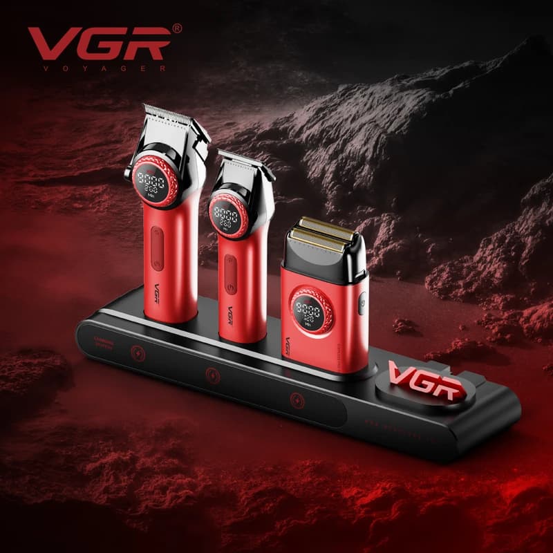 Комплект VGR STEPLERSS PRO 3 IN 1 RED, машинка для стрижки (Clipper), тример, шейвер — фото 2