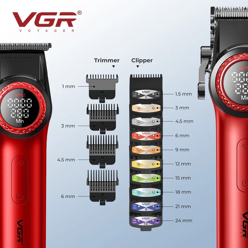 Комплект VGR STEPLERSS PRO 3 IN 1 RED, машинка для стрижки (Clipper), тример, шейвер — фото 6